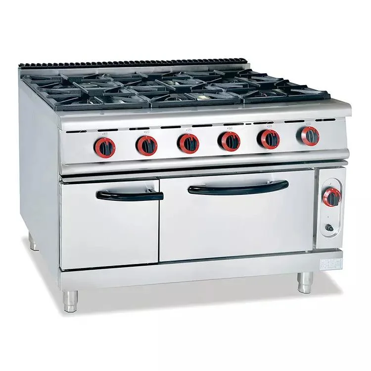 Commercial Gas Range with 4-Burner Lava Rock Grill Oven